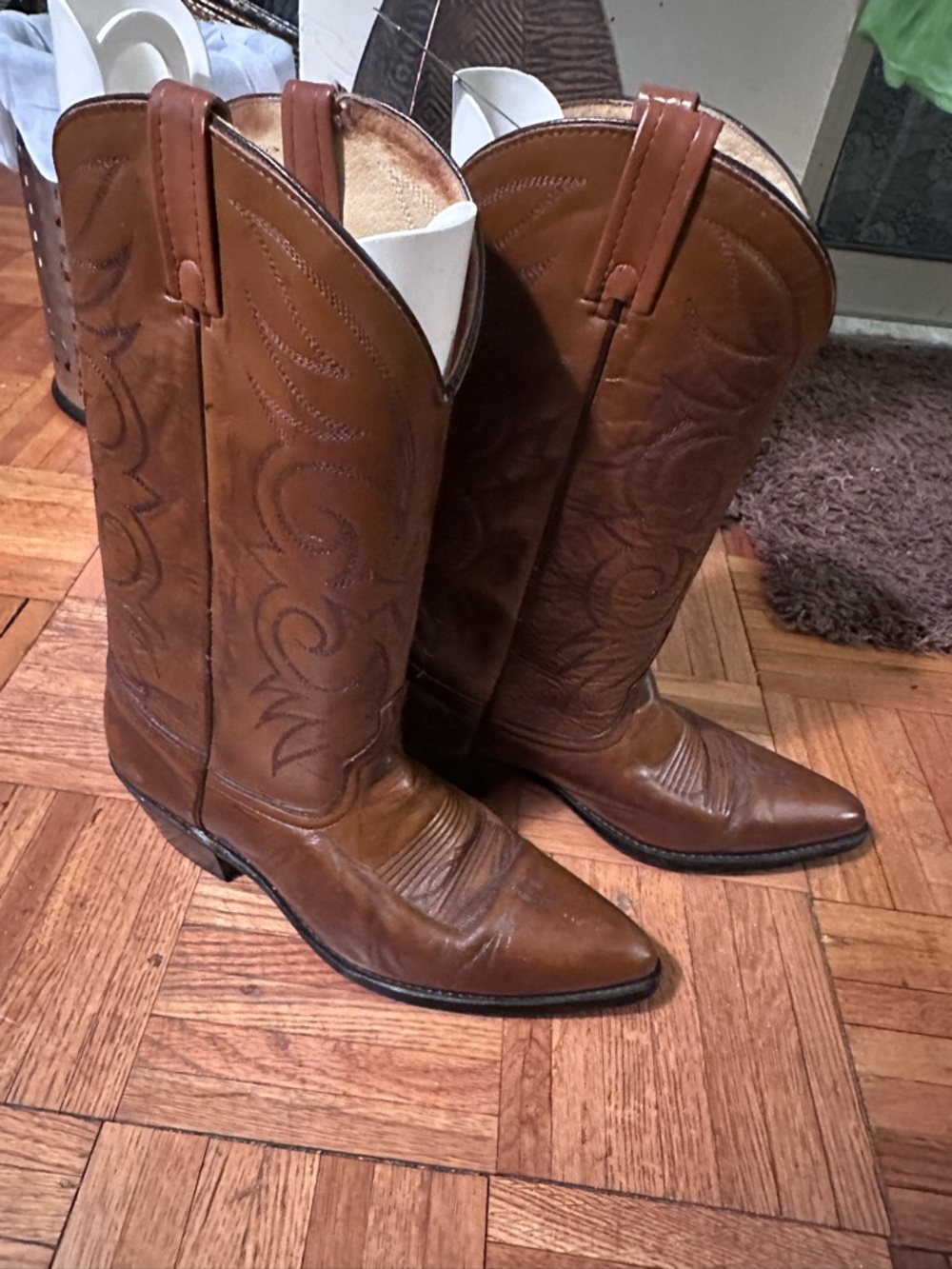 Montce Tan Brown Embroidered Leather Western Boots